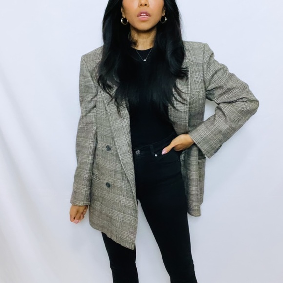 Giorgio Armani | Brown Checkered Oversized Double Breast Dad Blazer - Picture 10 of 13